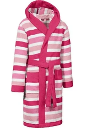Erwin Müller Kinderbademantel Kinder-Bademantel mit Kapuze, Rückenlänge: 74 cm, Frottier, mit Kapuze, default, Walk-Frottier Streifen rosa Rückenlänge: 74 cm | 110/116