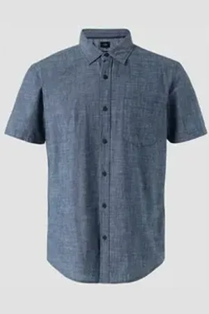 QS by s.Oliver Kurzarmhemd Hemd im Slim Fit und Denim-Look blau S