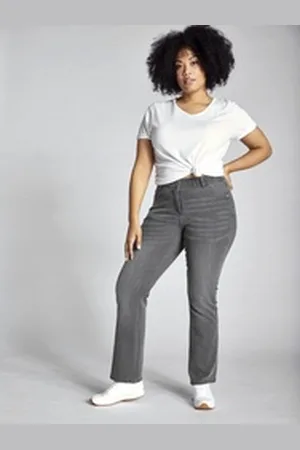 Ulla Popken Funktionshose Jeans Marie Bootcut Komfortbund 5-Pocket-Schnitt grau 124
