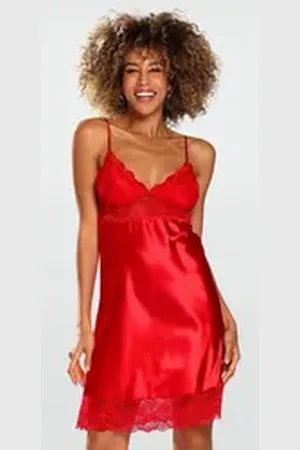 DKaren Negligé sinnlicher Style, einfarbig elegante Spitze rot S