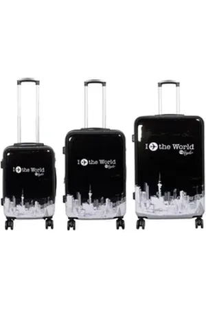 MONOPOL® Kofferset Kofferset 3tlg Reisekoffer Polycarbonat Hartschal Fly the world black