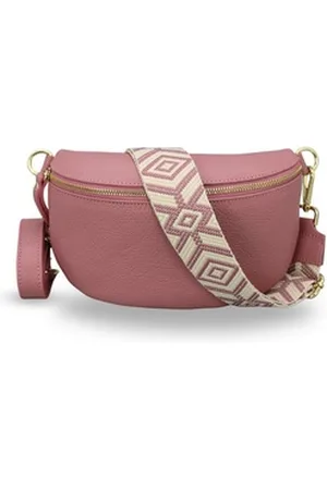 Adel Bags Bauchtasche Damen mit goldenem Reißverschluss, Bauchtasche Leder, hergestellt in Italien, mit 2 Riemen rosa