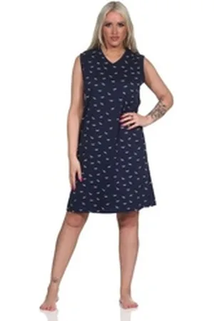 Normann Nachthemd Damen Achselträger Nachthemd Strandkleid in maritimer Optik blau 32-34