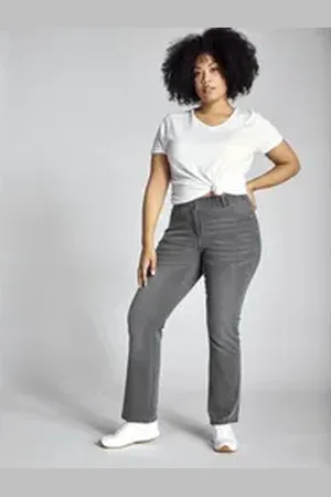 Ulla Popken Funktionshose Jeans Marie Bootcut Komfortbund 5-Pocket-Schnitt grau 92