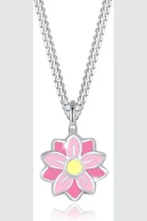 Elli Kette mit Anhänger Kinder Flower Blume Emaille Rosa 925 Sterling Silber, Blume silberfarben