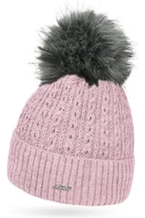 Neverless Bommelmütze Damen Strick-Mütze gefüttert Fell-Bommel Kunstfell Bommelmütze Zopfstr rosa