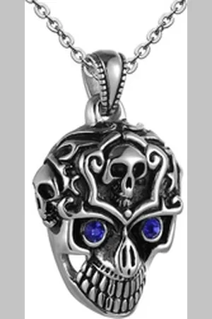 Karisma Kette mit Anhänger Männer Edelstahl Anhänger Halskette - Totenköpfe, mit Edelstahlkette PS108 - Blaue Augen