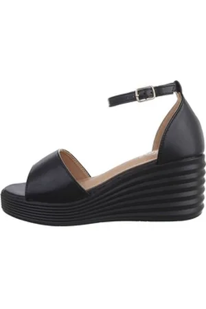 Ital-Design Damen Freizeit Plateausandaletten Keilabsatz/Wedge Keilsandaletten in Schwarz schwarz 39 EU