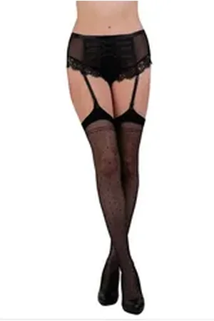 LivCo Corsetti Halterlose Strümpfe Nylonstrümpfe schwarz transparent elastisch Muster (1-Paar) schwarz S