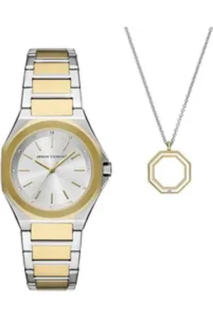 Giorgio Armani ARMANI EXCHANGE Quarzuhr AX7161SET, (Set, 2-tlg., mit Kette), Armbanduhr, Damenuhr, Edelstahlarmband, Geschenkidee goldfarben