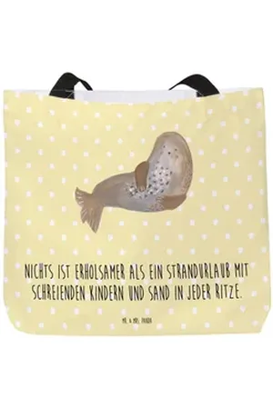 Mr. & Mrs. Panda Shopper Sommerchaos - Gelb Pastell - Geschenk, lustige Sprichwörter, liebevol (1-tlg), Trendiges Design gelb