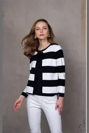 Passioni Cardigan mit geriffelter Optik Schwarz-Weiß, Blockstreifen, geriffelter Optik, Bindebänder XXL