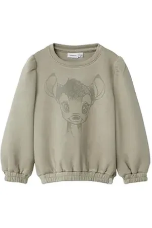 NAME IT Rundhalspullover Mädchen Sweatshirt mit Flockdruck "Bambi" Dried Sage 92 grün 92