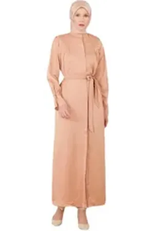 Armine Langjacke Armine Abaya Damen, Hochwertiges Baumwolle, Vorne Offenes Abaya Kleid beige 40