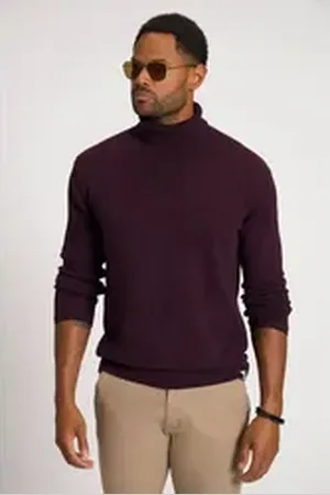 STHUGE Troyer Rollkragenpullover Rippstrick Langarm braun 6XL