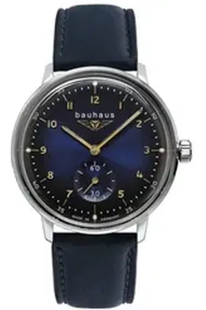 Bauhaus Quarzuhr 2037-3, Armbanduhr, Damenuhr, Datum, Leuchtzeiger, Lederband, Made in Germany blau