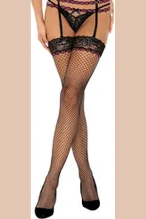 LivCo Corsetti Halterlose Strümpfe Netzstrümpfe schwarz transparent elastisch (1-Paar) schwarz L/XL