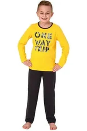 Normann Pyjama Jungen Pyjama langarm in tollen Farben und mit coolem Motiv gelb 128