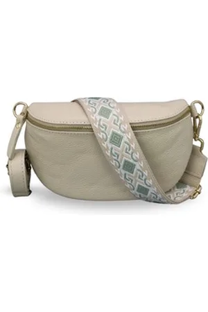 Adel Bags Bauchtasche Damen mit goldenem Reißverschluss, Bauchtasche Leder, hergestellt in Italien, mit 2 Riemen beige