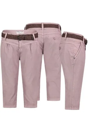 Fresh Made Bermudas Damen Short Bermuda 3/4 Hose Sommer Chino Stoff Hose mit Gürtel Capri rosa M / 38