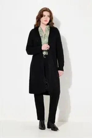 Ulla Popken Langjacke Long-Strickjacke Struktur offenes Modell schwarz 42/44