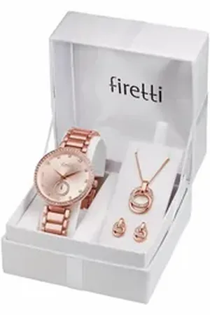 Firetti Quarzuhr, (Set, 4-tlg., inkl. Ohrstecker und Kette mit Anhänger), Armbanduhr, Damenuhr, Glassteine, ideal auch als Geschenk goldfarben