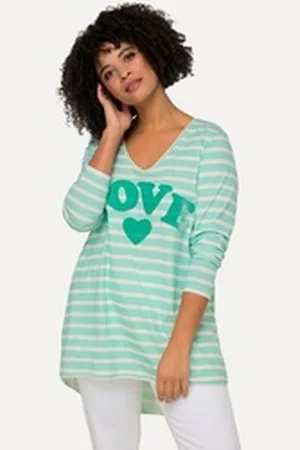 Angel of Style Angel of Style Longshirt Longshirt geringelt LOVE Druck Langarm grün 54