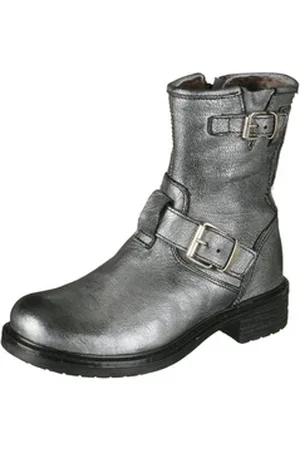 Momino 1411M Kinder Boots Stiefeletten Stiefel Silber Lammfell Schnürstiefelette