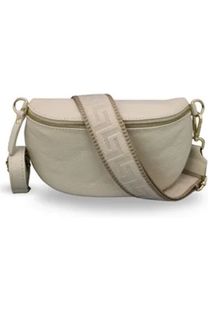 Adel Bags Bauchtasche Damen mit goldenem Reißverschluss, Bauchtasche Leder, hergestellt in Italien, mit 2 Riemen beige