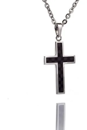 Karisma Kette mit Anhänger Edelstahl Kettenanhänger Kreuz mit Karboneinlage Männerschmuck, Unisex mit EdelstahKette- 50cm