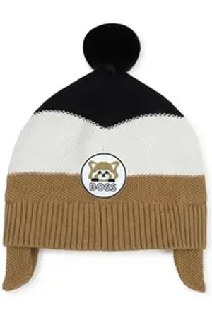HUGO BOSS Bommelmütze BOSS Baby warme Bommelmütze braun weiß schwarz Logo Panda Logo t0/ 0-1 Monate