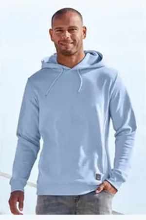 john devin Hoodie Langarm, Sweatshirt mit Rundhals und Kapuze, Baumwollmischung blau M (48/50)