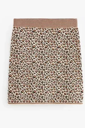 Next Strickrock Gestrickter Co-Ord Minirock mit Leopardenmuster (1-tlg) braun S
