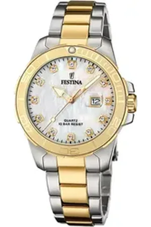 Festina Quarzuhr Damenuhr Edelstahl silber gold, (Analoguhr), Damen Armbanduhr rund, Edelstahlarmband silber, gold, Casual silberfarben