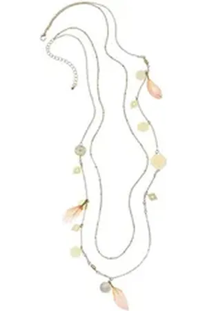 Lascana Lange Kette Layer Halskette, 2 Reihen, mit Kunstfedern, mehrreihige Halskette, Halsschmuck goldfarben|rosa