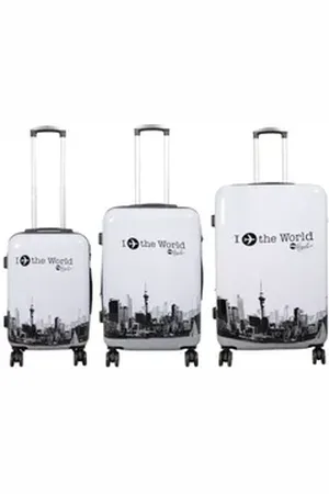 MONOPOL® Kofferset Kofferset 3tlg Reisekoffer Polycarbonat Hartschale Fly the world weiß