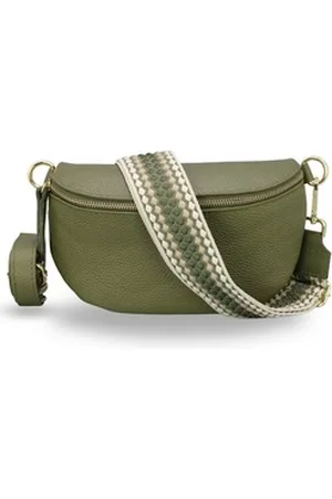 Adel Bags Bauchtasche Damen mit goldenem Reißverschluss, Bauchtasche Leder, hergestellt in Italien, mit 2 Riemen grün