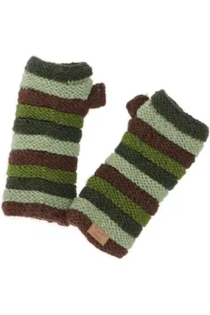 GURU-SHOP Strickhandschuhe Geringelte Handstulpen aus Nepal,.. grün