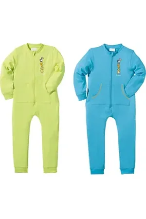 Erwin Müller Pyjama Kinder-Schlafoverall 2er-Pack Interlock-Jersey Tiermotiv grün 110/116