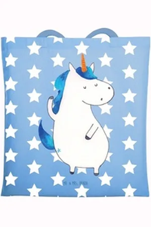 Mr. & Mrs. Panda Tragetasche Einhorn Mann - Sky Blue - Geschenk, Familie, hübsch, Stoffbeutel, Ein (1-tlg), Lange Tragegriffe blau