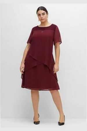 Sheego Abendkleid Große Größen mit asymetrischen Volants rot 40