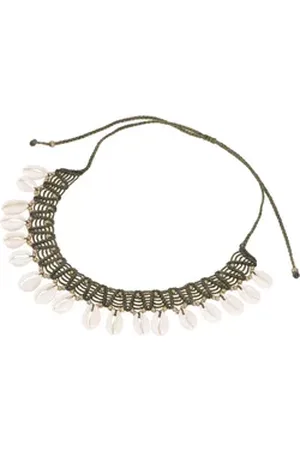GURU-SHOP Perlenkette Ethno Kette, Tribal Goa Muschel Collier - khaki grün