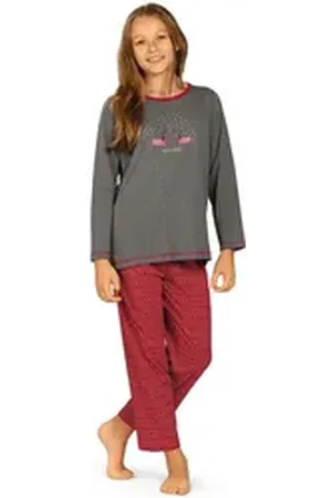 Comtessa Schlafanzug Comte Kids (Set, 2 tlg., 2-teilig) Mädchen Pyjama lang Langarm Baumwolle grau|lila 116