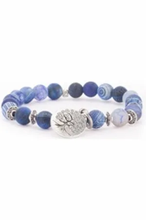 BODHI Perlenarmband Mala Armband mit blauem Achat, Modeschmuck M M