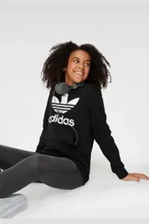 adidas Originals Kapuzensweatshirt TREFOIL HOODIE Hoodie, Kapuzenpullover mit großem Logoprint schwarz 140
