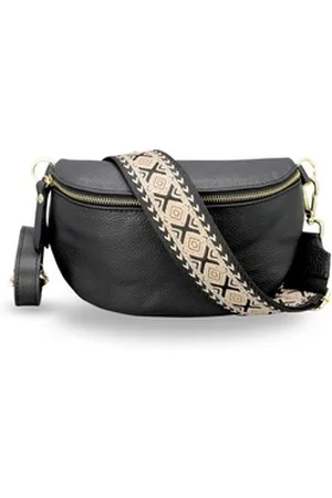 Adel Bags Bauchtasche Damen mit goldenem Reißverschluss, Bauchtasche Leder, hergestellt in Italien, mit 2 Riemen schwarz