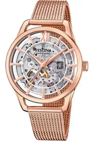 Festina Quarzuhr Damenuhr Edelstahl rosé , (Analoguhr), Damen Armbanduhr rund, Edelstahlarmband rosé, Luxus rosa