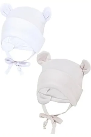 TupTam Erstlingsmütze Baby Erstlingsmütze mit Ohrenklappen 2er Pack beige|braun 62-68
