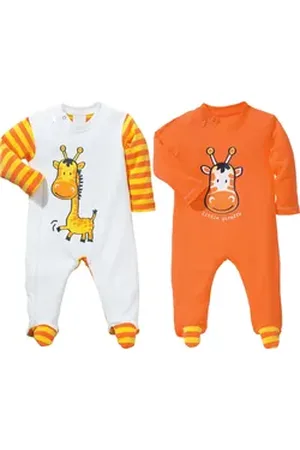 Erwin Müller Pyjama Baby-Schlafanzug 2er-Pack Interlock-Jersey Tiermotiv gelb|orange 50/56