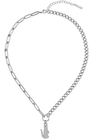Lacoste Kette mit Anhänger Schmuck Edelstahl Halsschmuck Halskette Ankerkette CROCODILE, mit Glasstein silberfarben